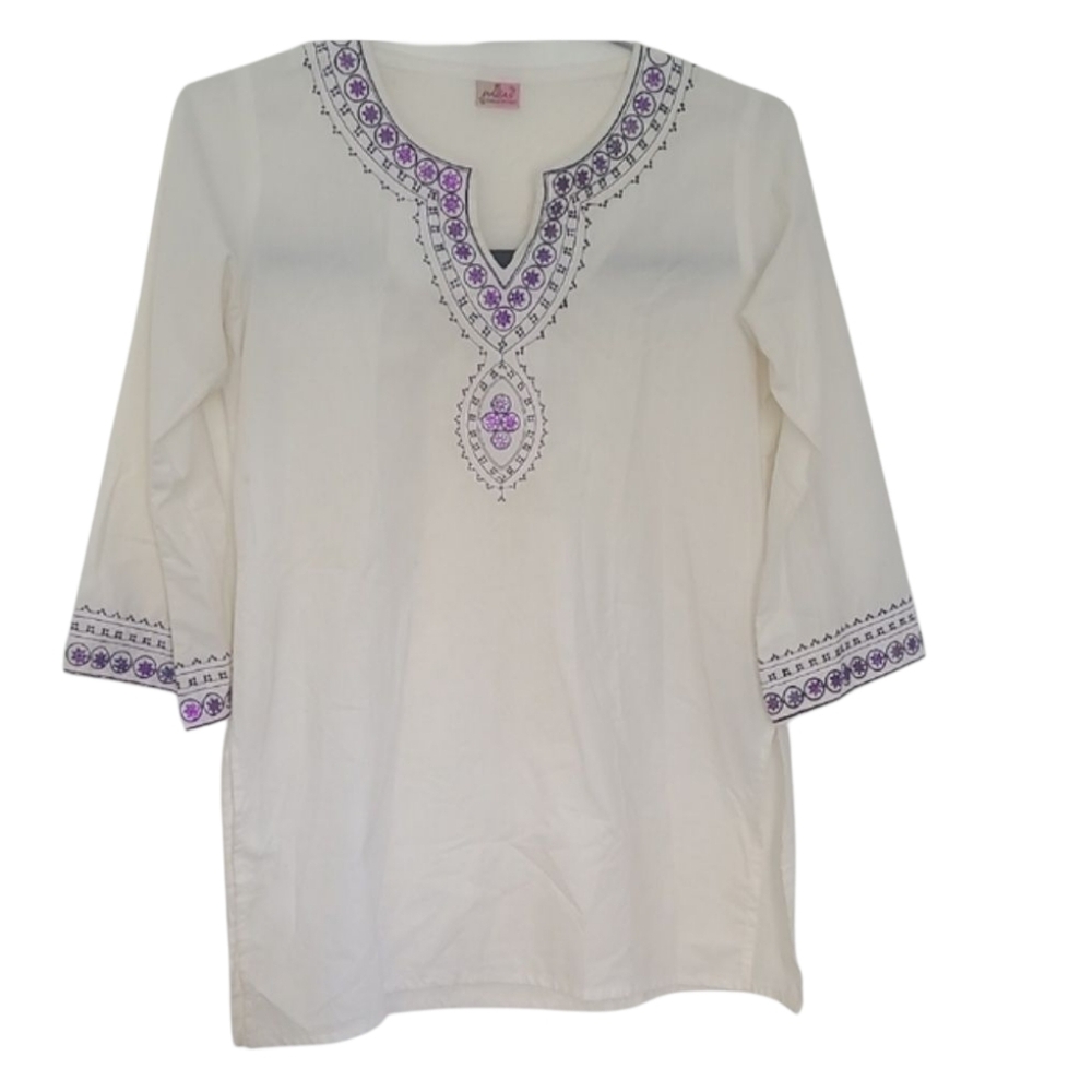 PARAS DESIGNER ITALY Embroidered Cream Tunic Top